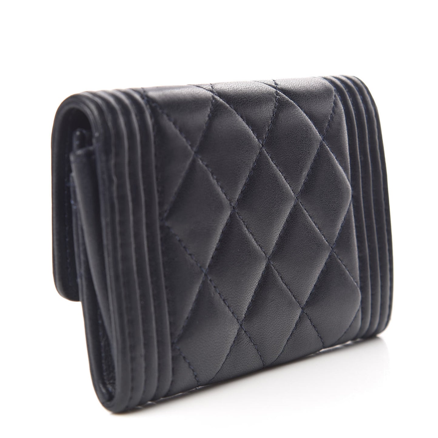 Lambskin Quilted Boy Card Holder Wallet Navy