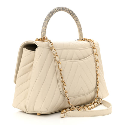 Chanel Caviar Lizard Chevron Quilted Small Coco Handle Flap Ivory 3 of 10