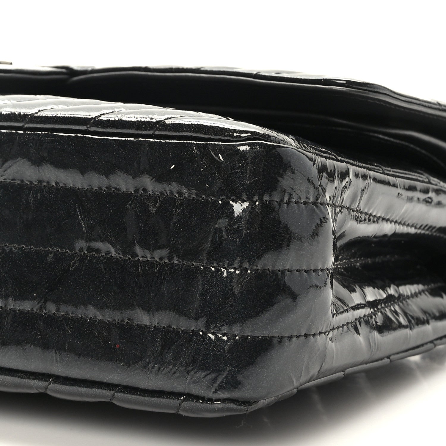 Chanel Metallic Patent Crumpled Calfskin Chevron Quilted Medium Double Flap So Black 9 of 10