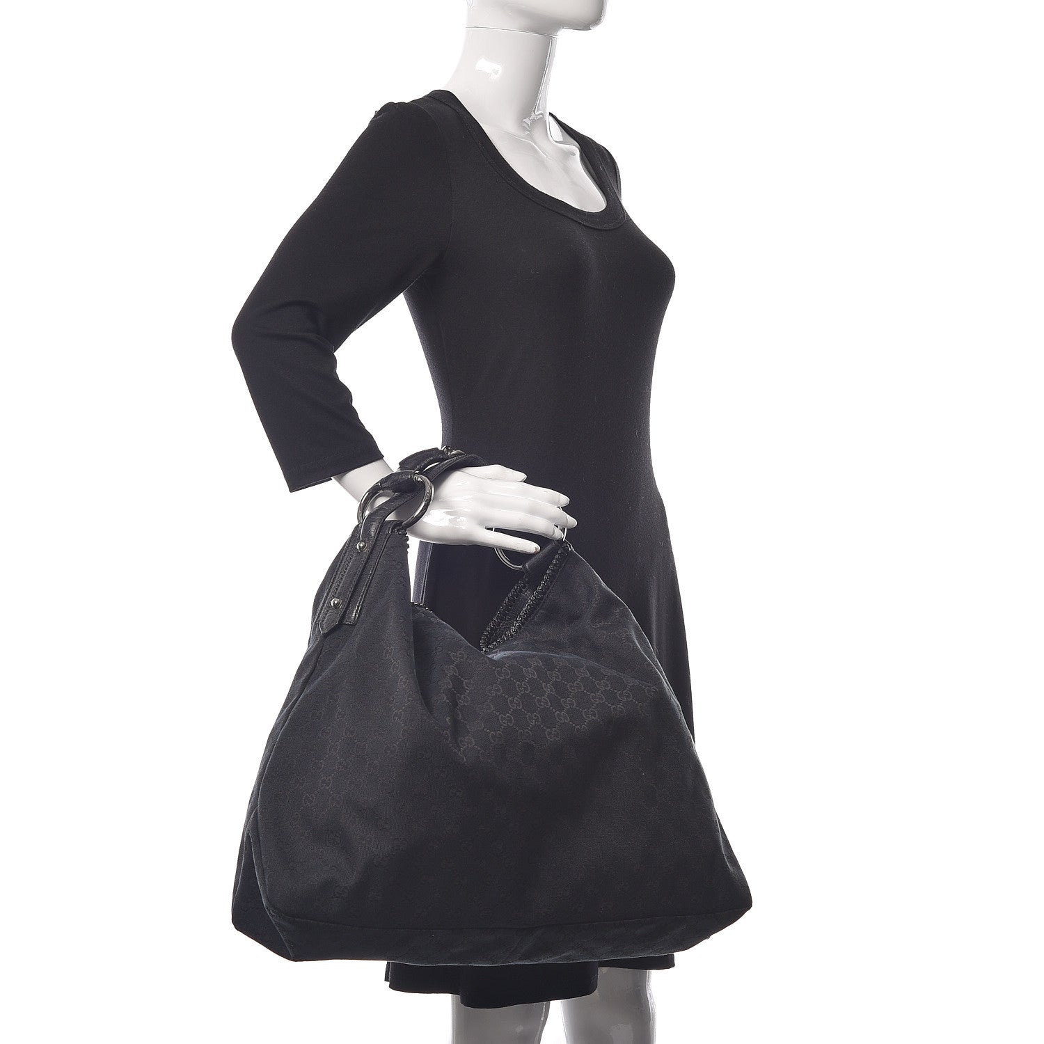 Gucci Monogram Large Horsebit Chain Hobo Black 2 of 10
