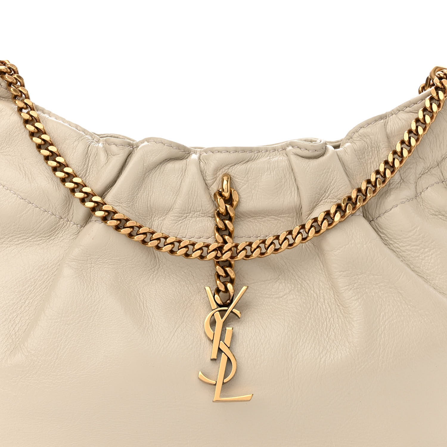 Saint Laurent Calfskin Pac Pac Ruched Hobo Winter White 8 of 10