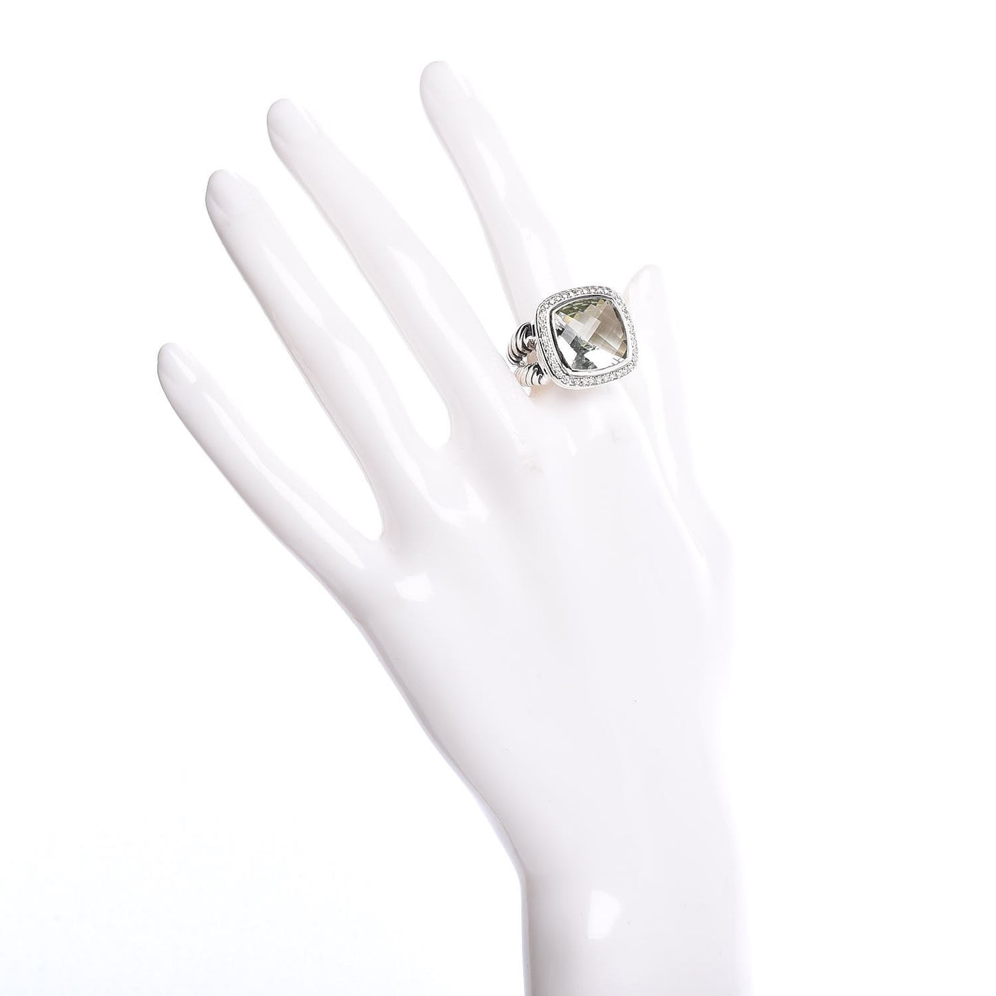 Sterling Silver Diamond Prasiolite 14mm Albion Ring 54 7