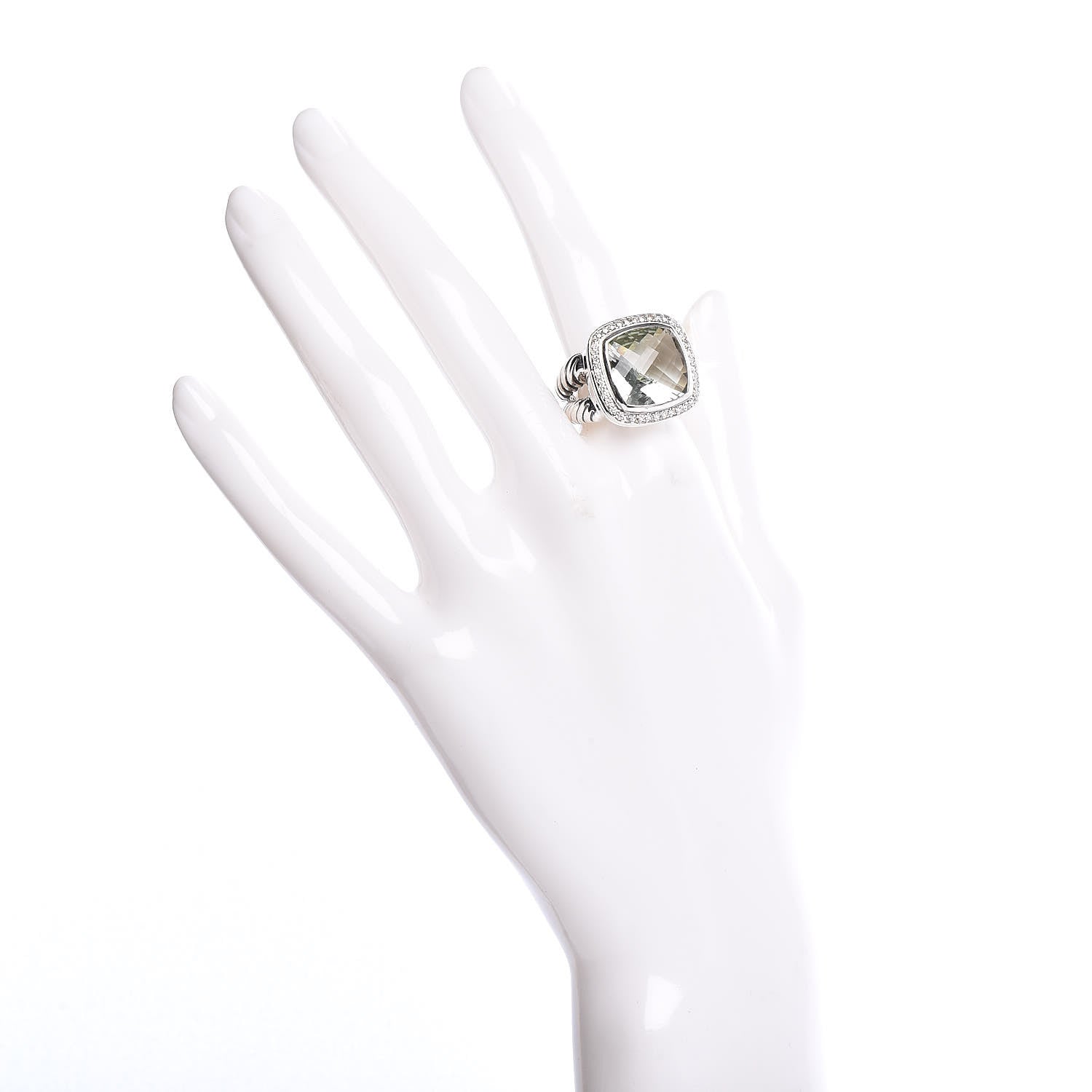 David Yurman Sterling Silver Diamond Prasiolite 14mm Albion Ring 54 7 2 of 5