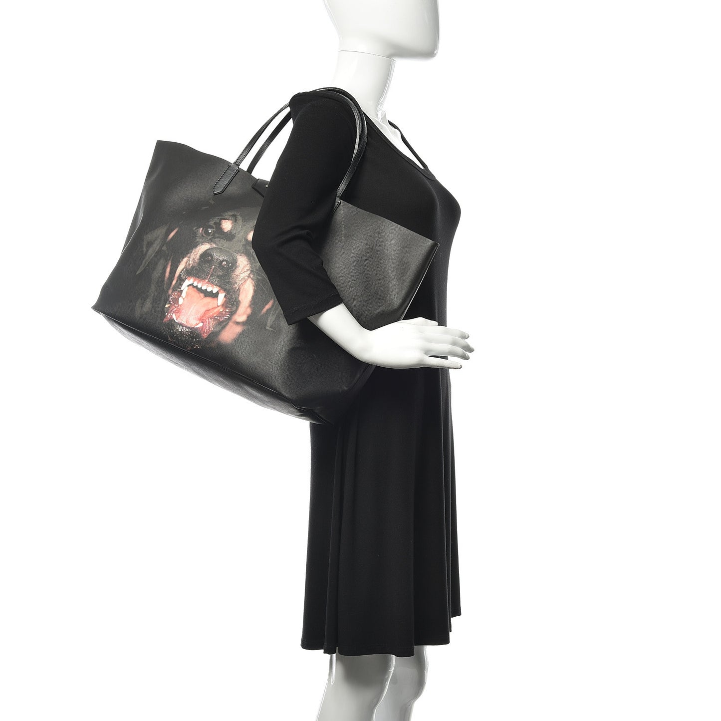 Textured Coated Canvas Rottweiler Pint Large Antigona Tote Black