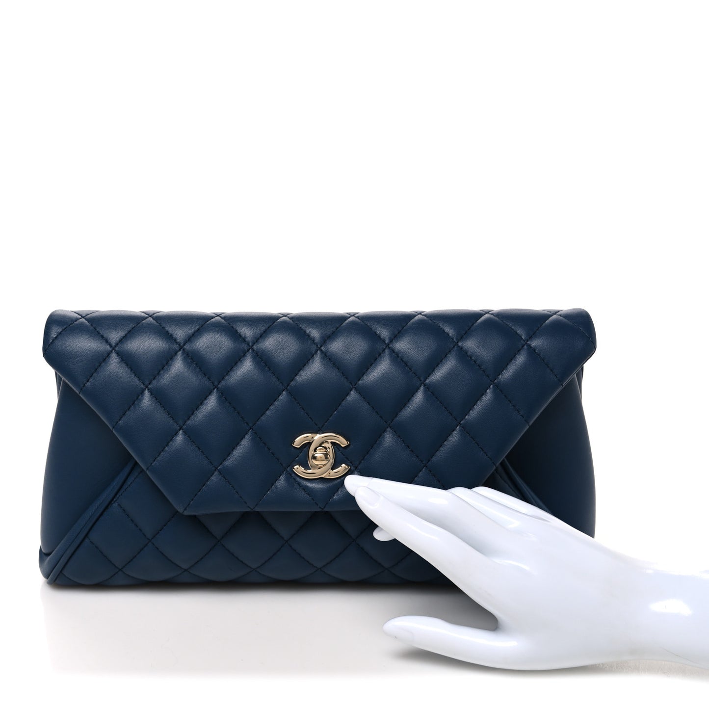 Lambskin Quilted Fold Up Again Clutch Dark Blue