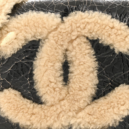 Chanel Shiny Crumpled Sheepskin Shearling CC Mania Flap Bag Black Beige 8 of 11