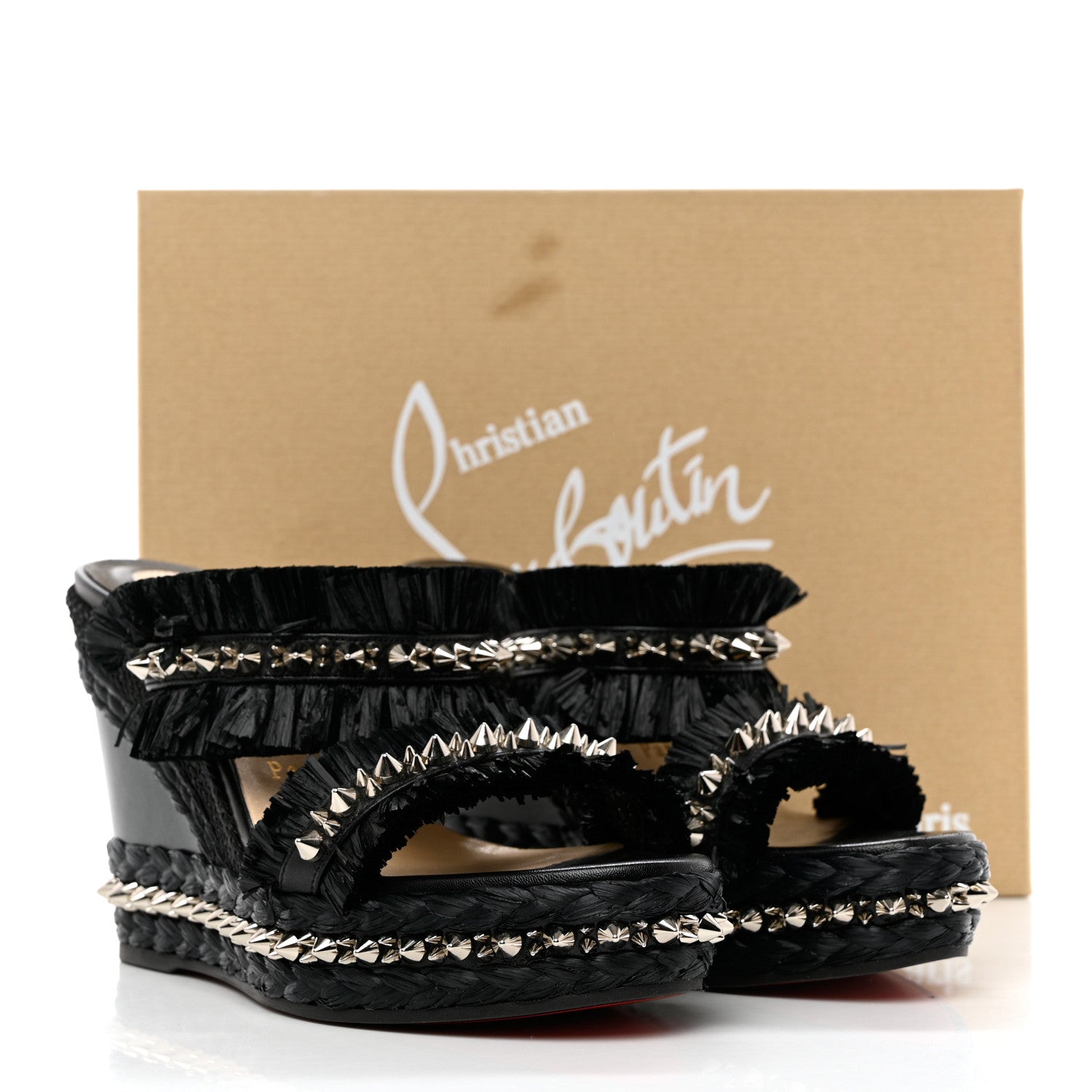 Christian Louboutin Voltinoudou 110mm Tie Cruise Raffia Spike Wedge 38 Black 8 of 8