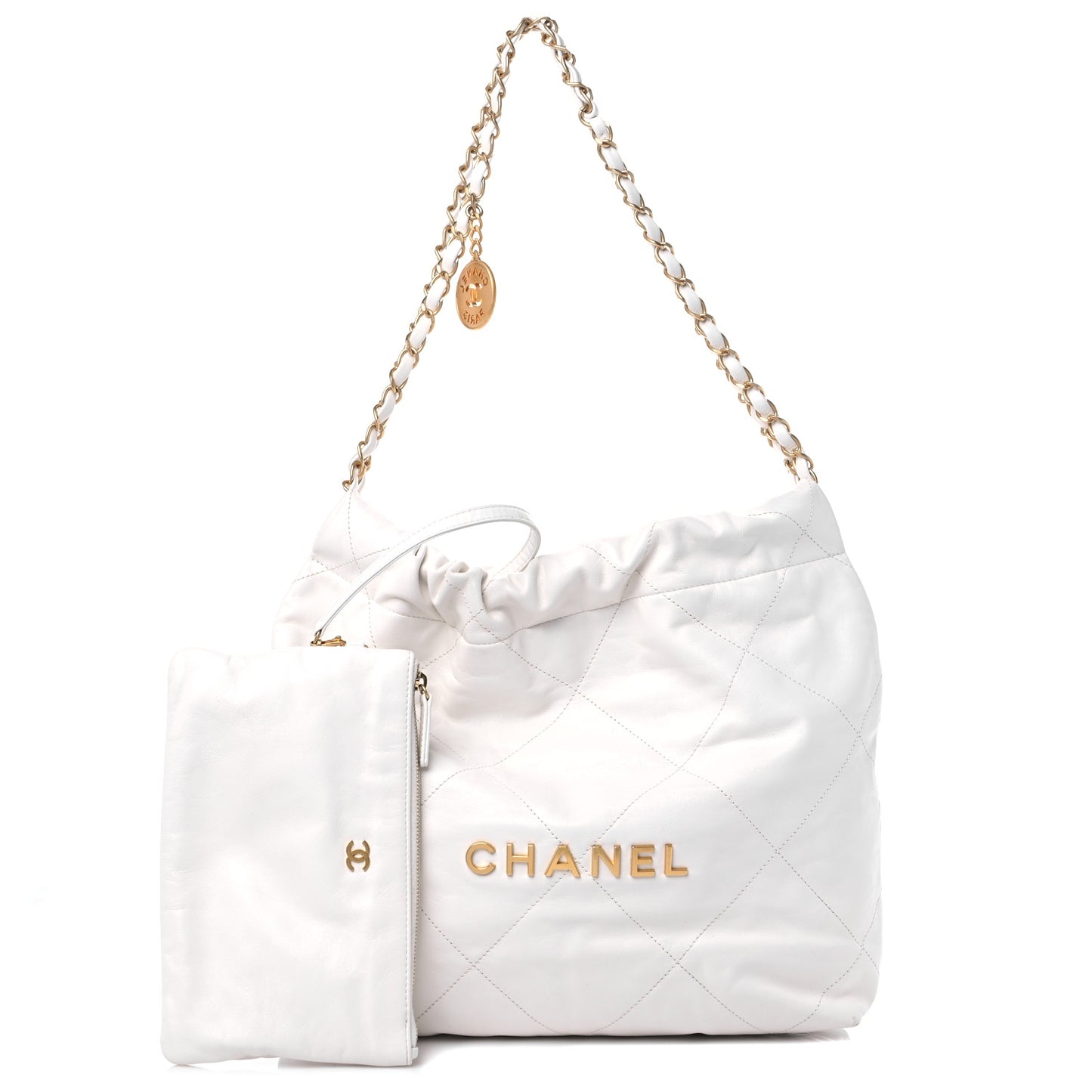 Shiny Calfskin Quilted Small Chanel 22 White