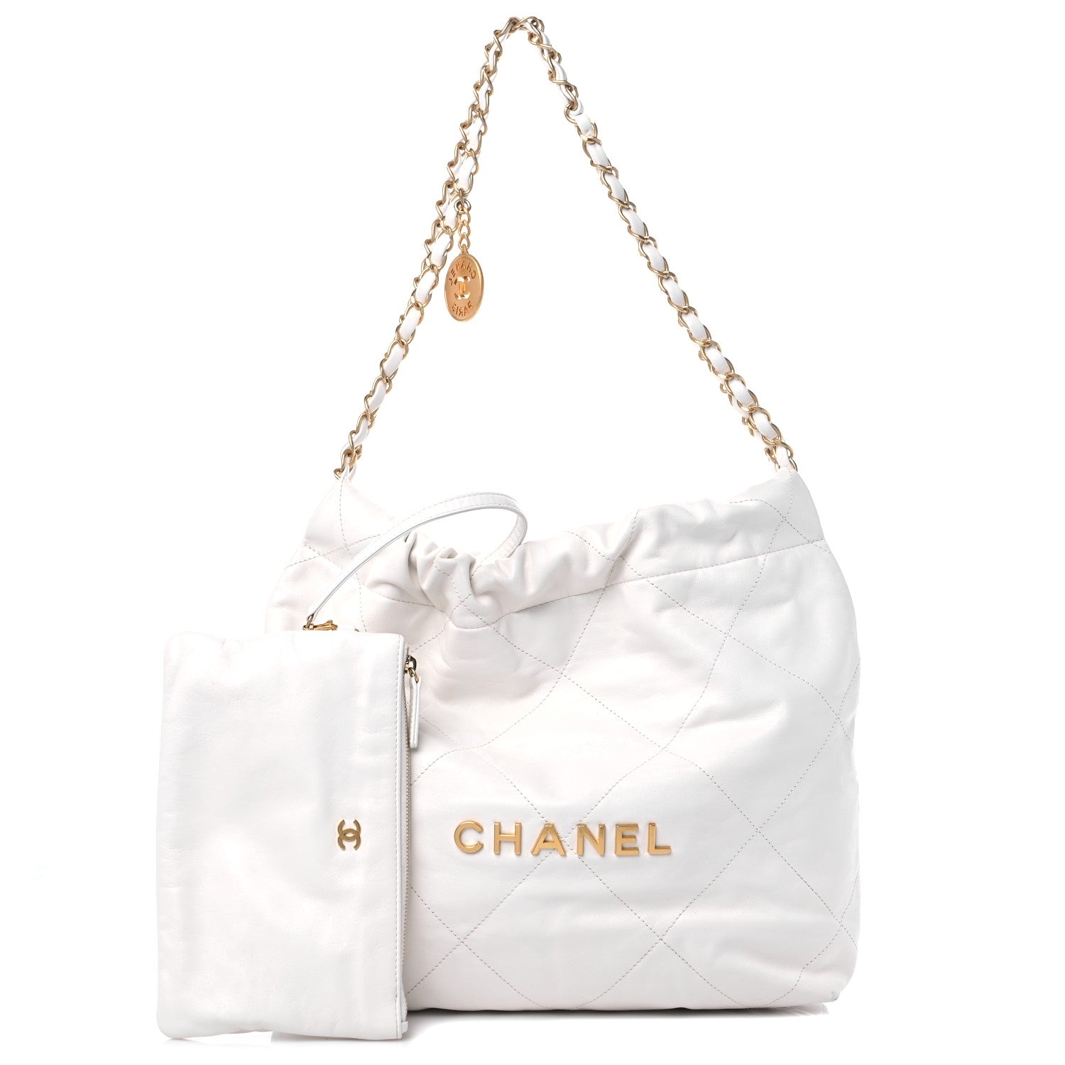 Chanel Shiny Calfskin Quilted Small Chanel 22 White 1 of 12