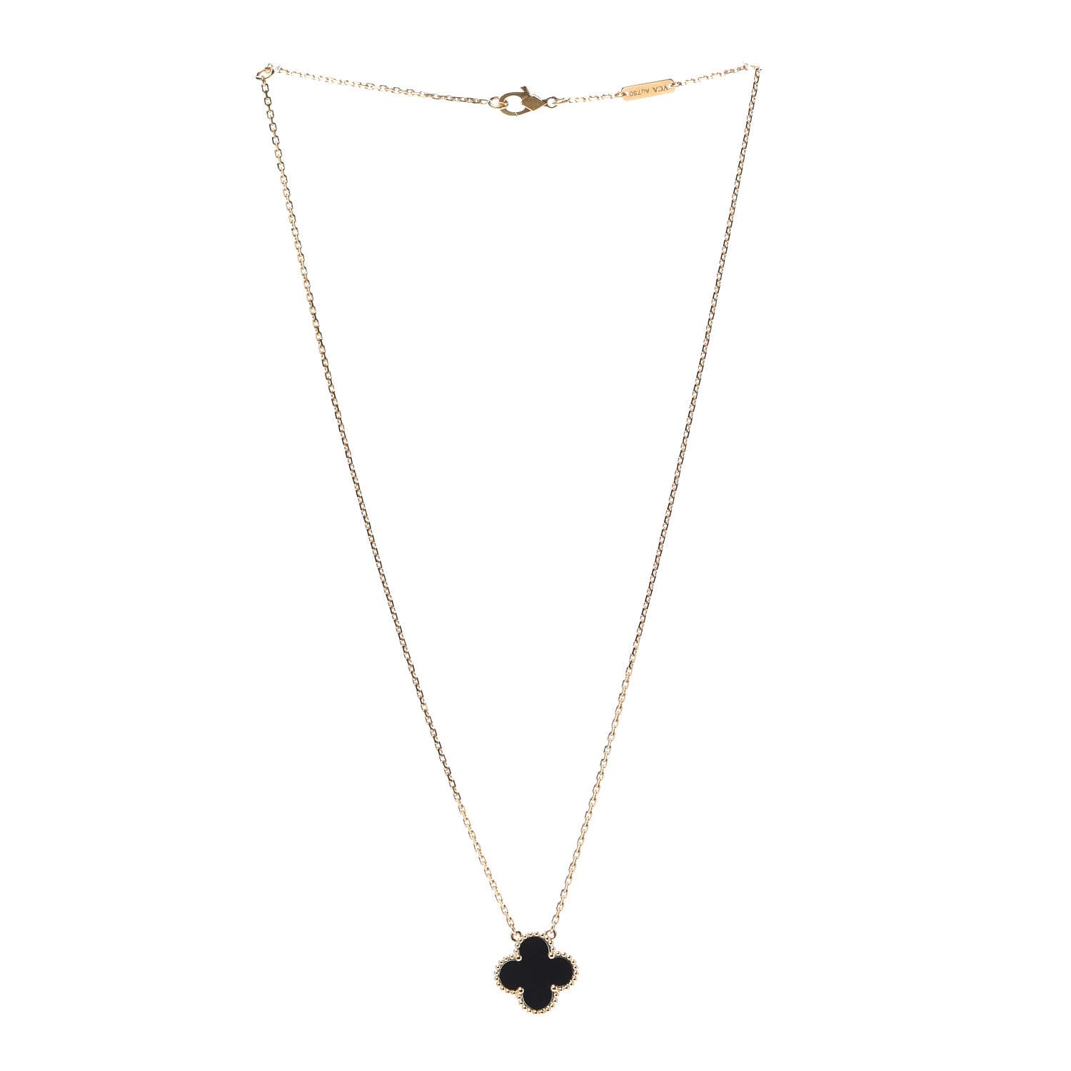 Van Cleef & Arpels 18K Yellow Gold Black Onyx Vintage Alhambra Pendant Necklace 3 of 6