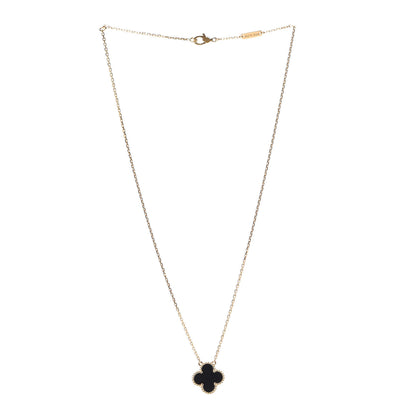 Van Cleef & Arpels 18K Yellow Gold Black Onyx Vintage Alhambra Pendant Necklace 3 of 6