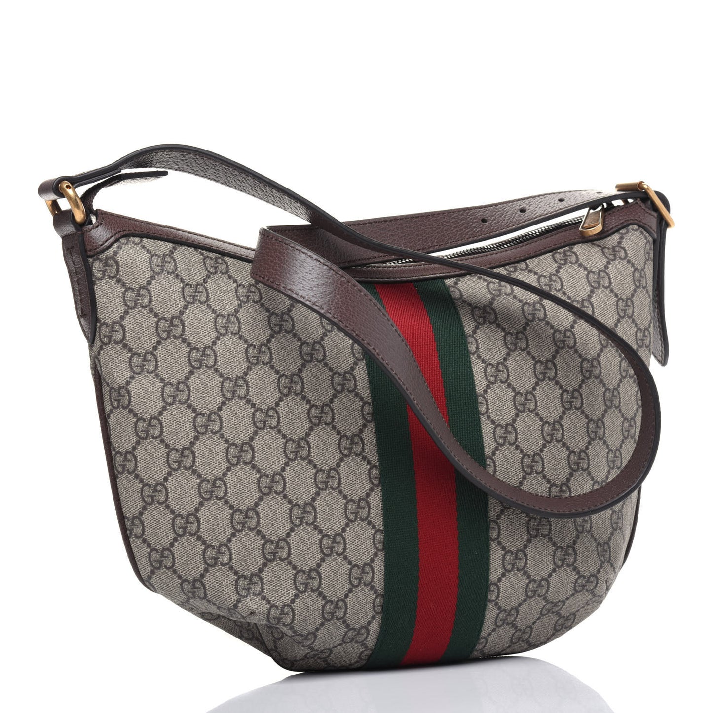 GG Supreme Monogram Web Small Ophidia Half Moon Hobo Brown