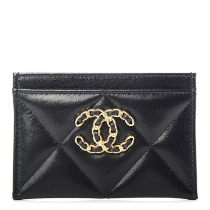 Chanel Shiny Goatskin Quilted Chanel 19 Card Holder Black 1 of 9