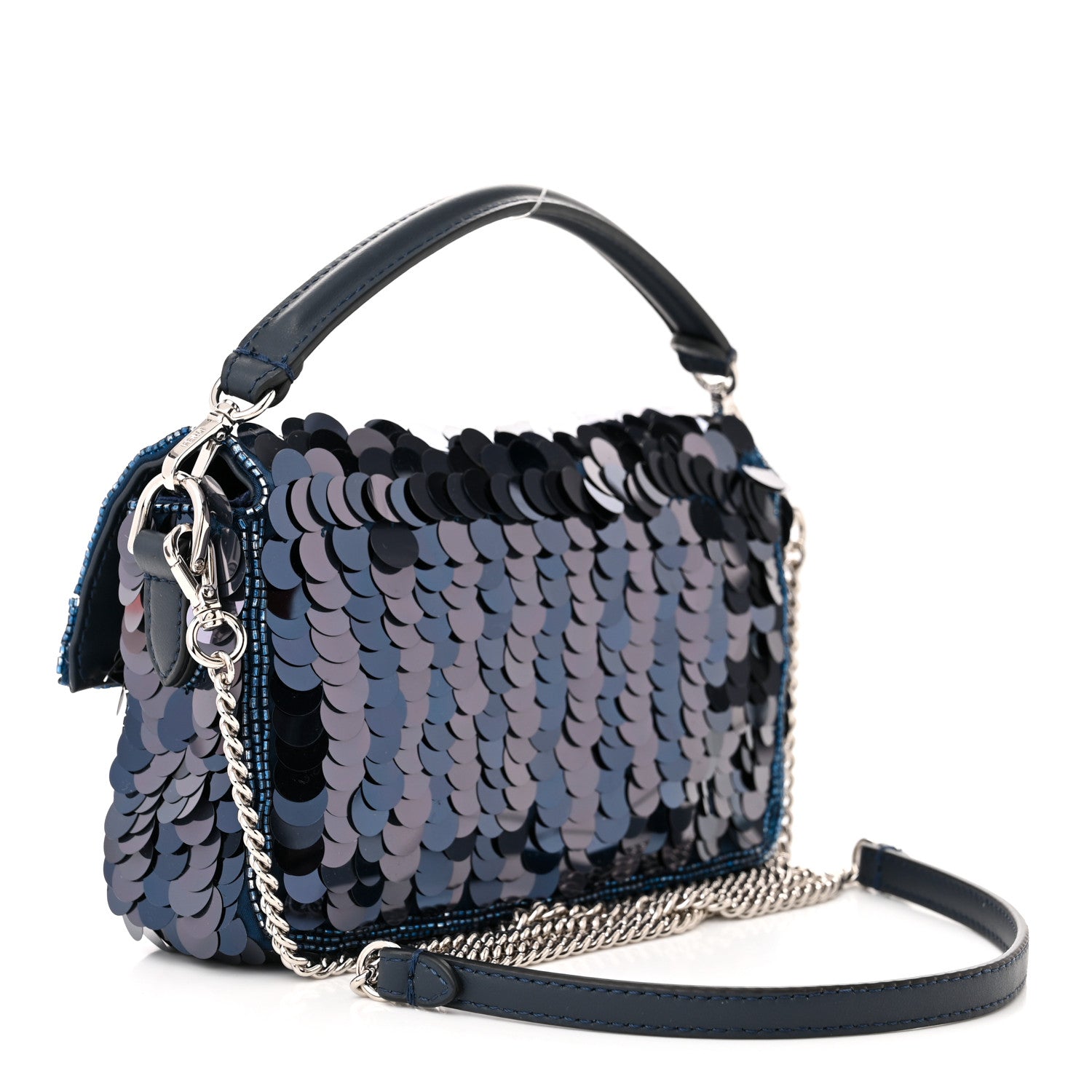 Fendi Sequin Paillettes Vitello Grace Striped Mini Baguette Dark Blue Lunai 3 of 11