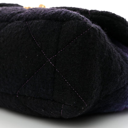 Chanel Wool Tweed Quilted Large Chanel 19 Flap Purple Black Blue 10 of 10