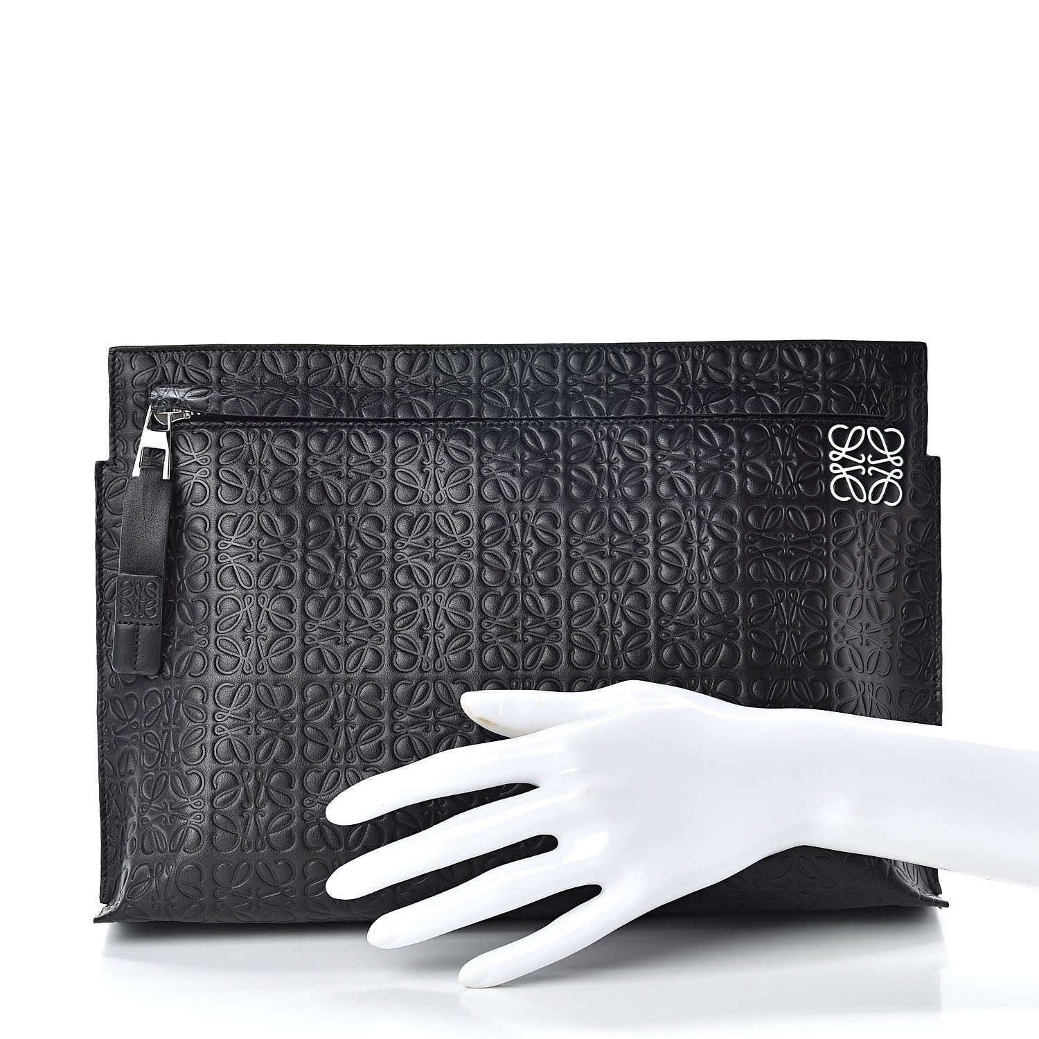 Loewe Calfskin Embossed Repeat T Pouch Black 2 of 7