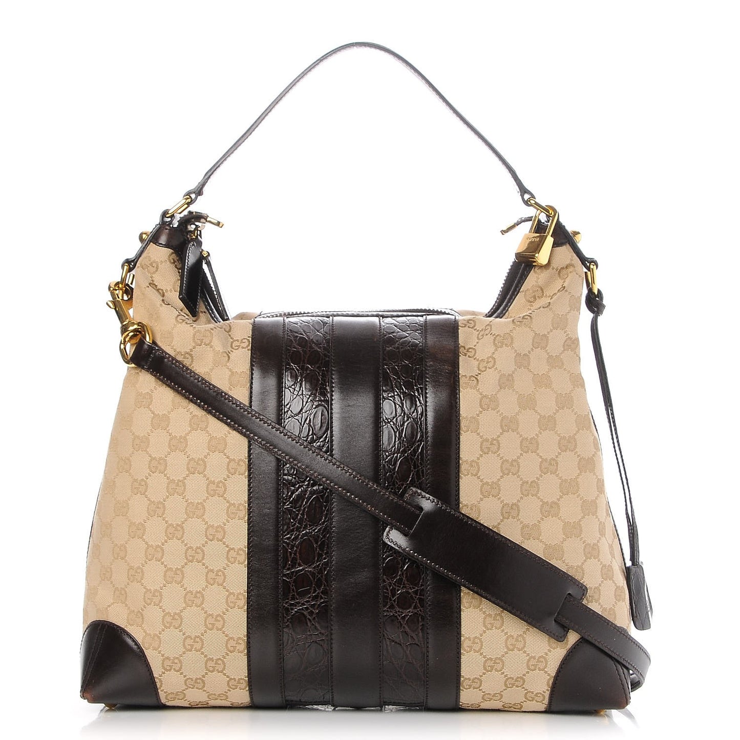Monogram Crocodile Web Medium Secret Hobo Dark Brown