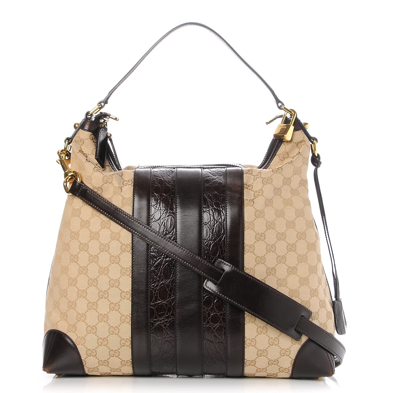 Gucci Monogram Crocodile Web Medium Secret Hobo Dark Brown 1 of 10