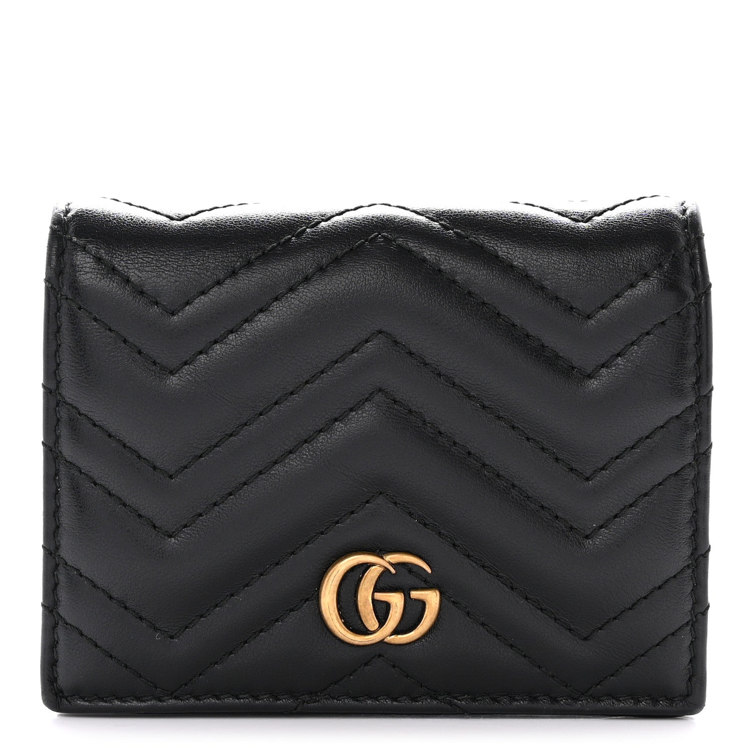 Gucci Calfskin Matelasse GG Marmont Card Case Wallet Black 1 of 10