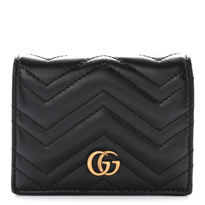 Gucci Calfskin Matelasse GG Marmont Card Case Wallet Black 1 of 10