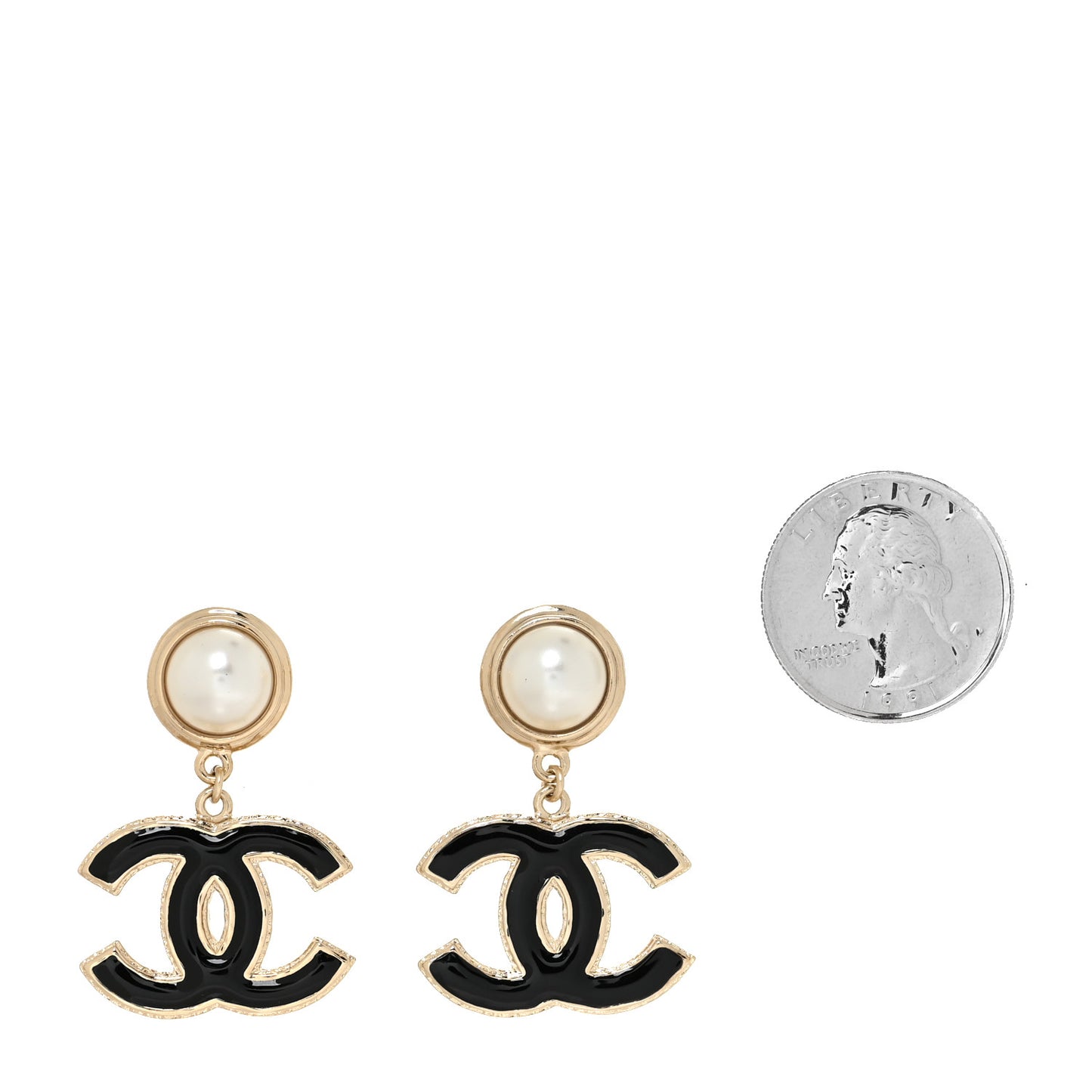 Pearl Enamel CC Drop Earrings Black