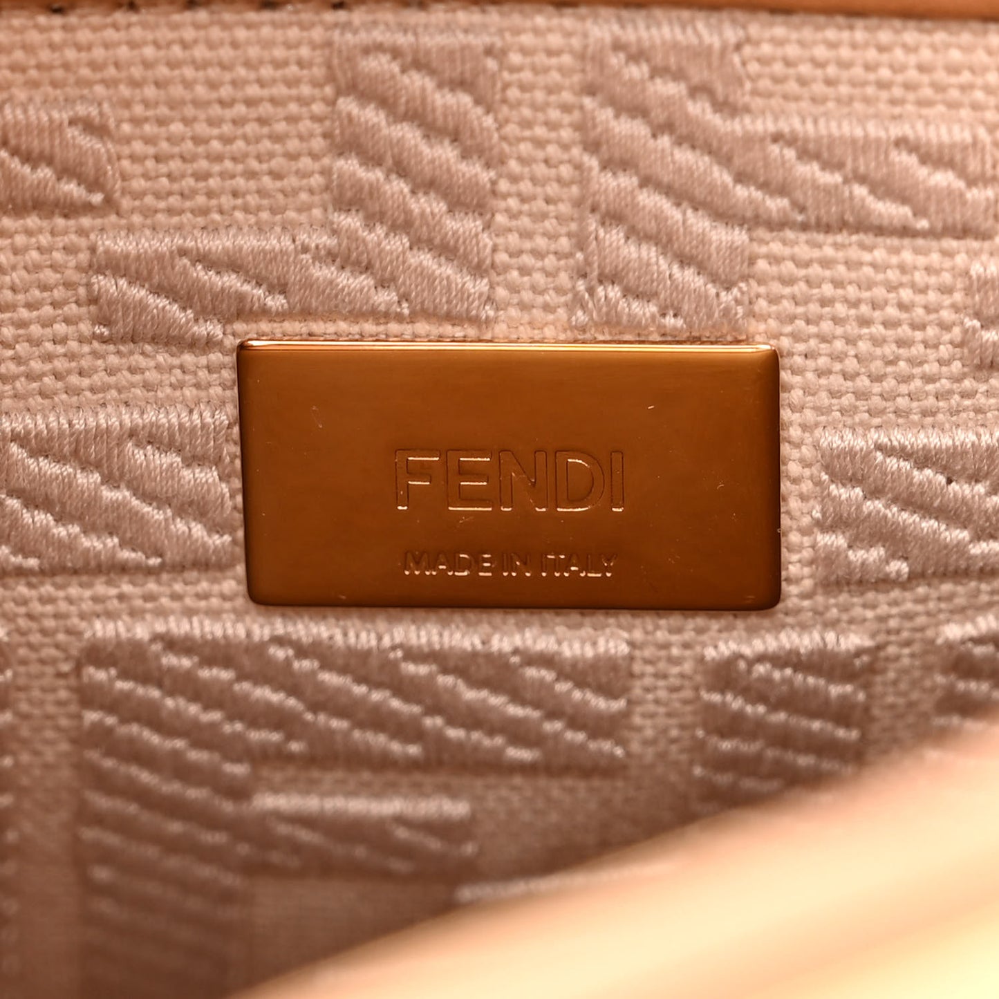 Vitello Seta Canvas FF Embroidered Mini Peekaboo Iconic Satchel Miele Scuro Poudre