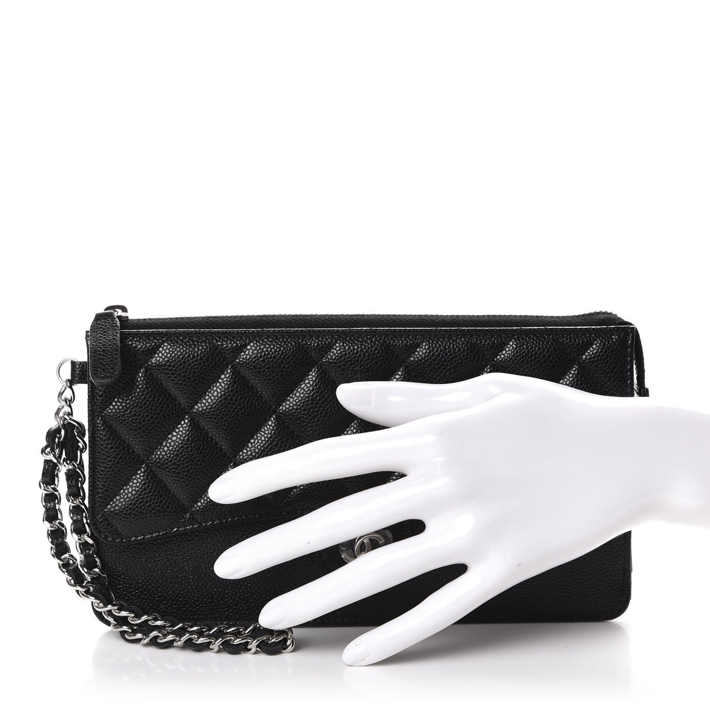 Caviar Quilted Classic Pouch With Handle Black