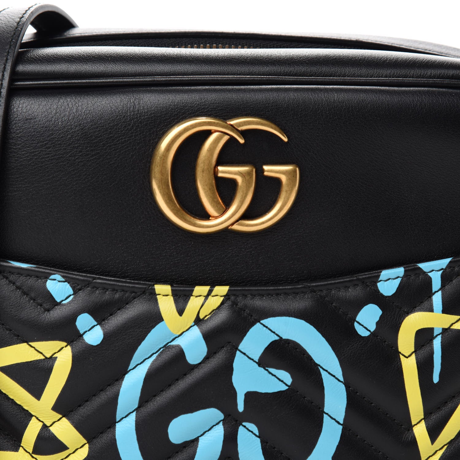 Gucci Calfskin Matelasse GucciGhost Medium GG Marmont Chain Shoulder Bag Black New Acquamarine 11 of 11