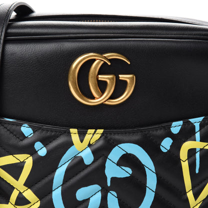 Gucci Calfskin Matelasse GucciGhost Medium GG Marmont Chain Shoulder Bag Black New Acquamarine 11 of 11