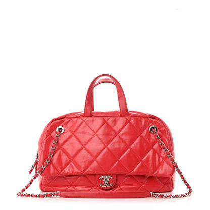 Chanel Aged Calfskin Quilted Medium Express Bowling Bag Red 1 of 13