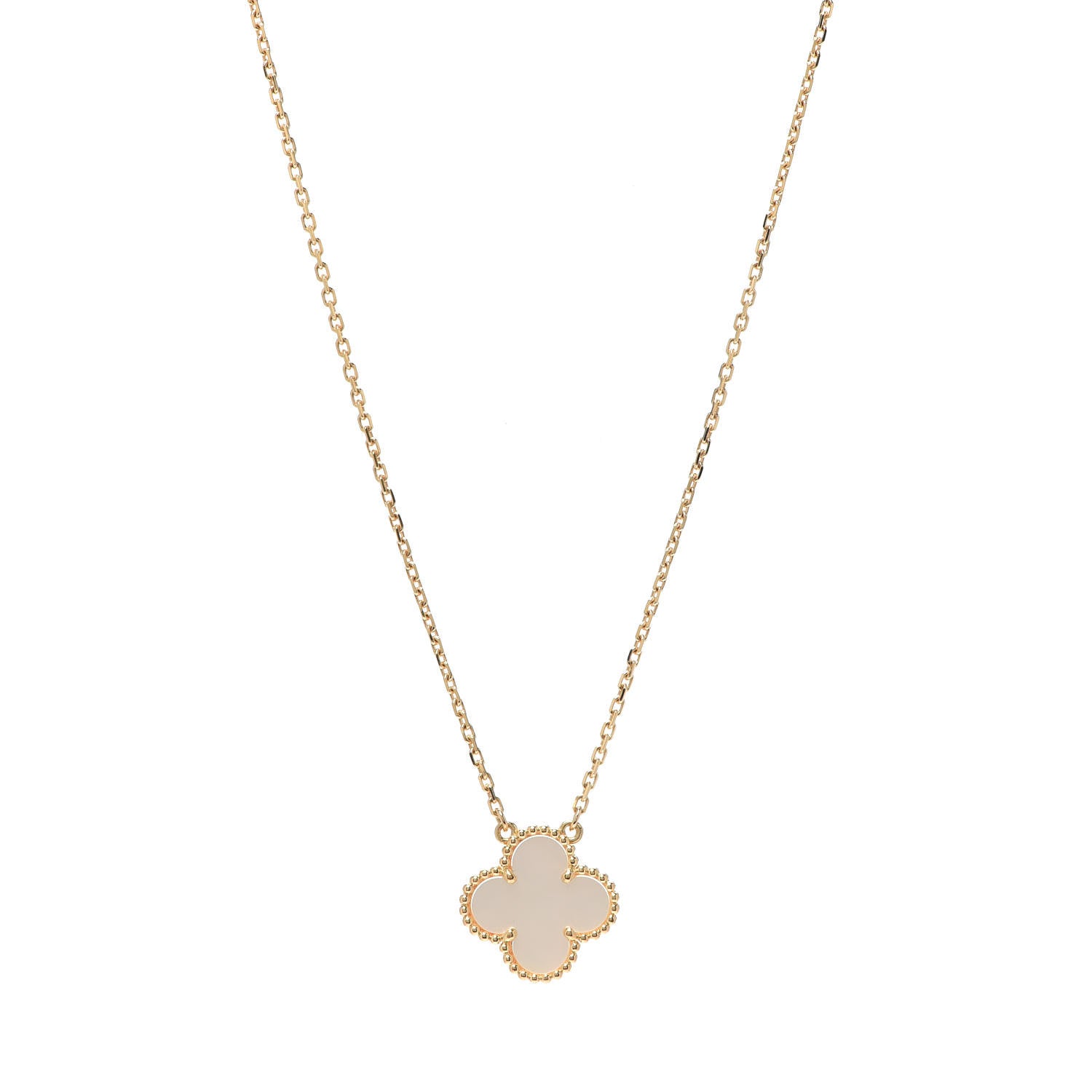 Van Cleef & Arpels 18K Yellow Gold Mother of Pearl Vintage Alhambra Pendant Necklace 1 of 7