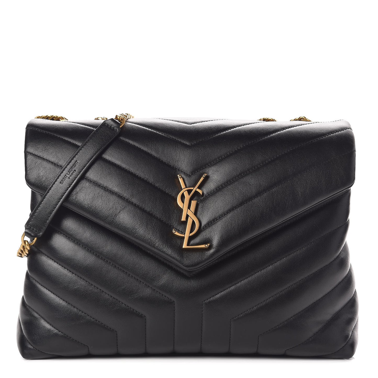 Calfskin Y Quilted Monogram Medium Loulou Chain Satchel Black