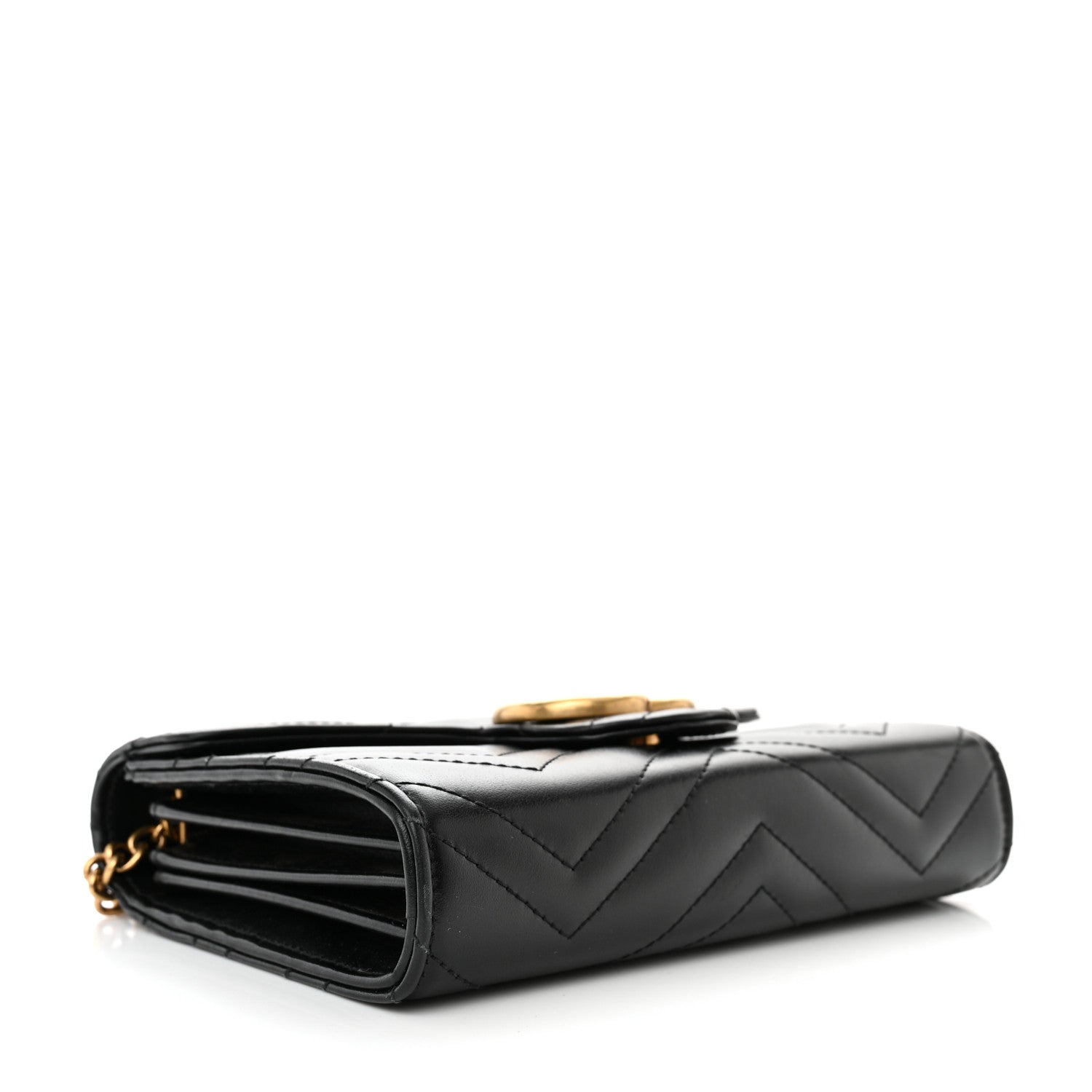 Gucci Calfskin Matelasse GG Marmont Chain Wallet Black 4 of 11