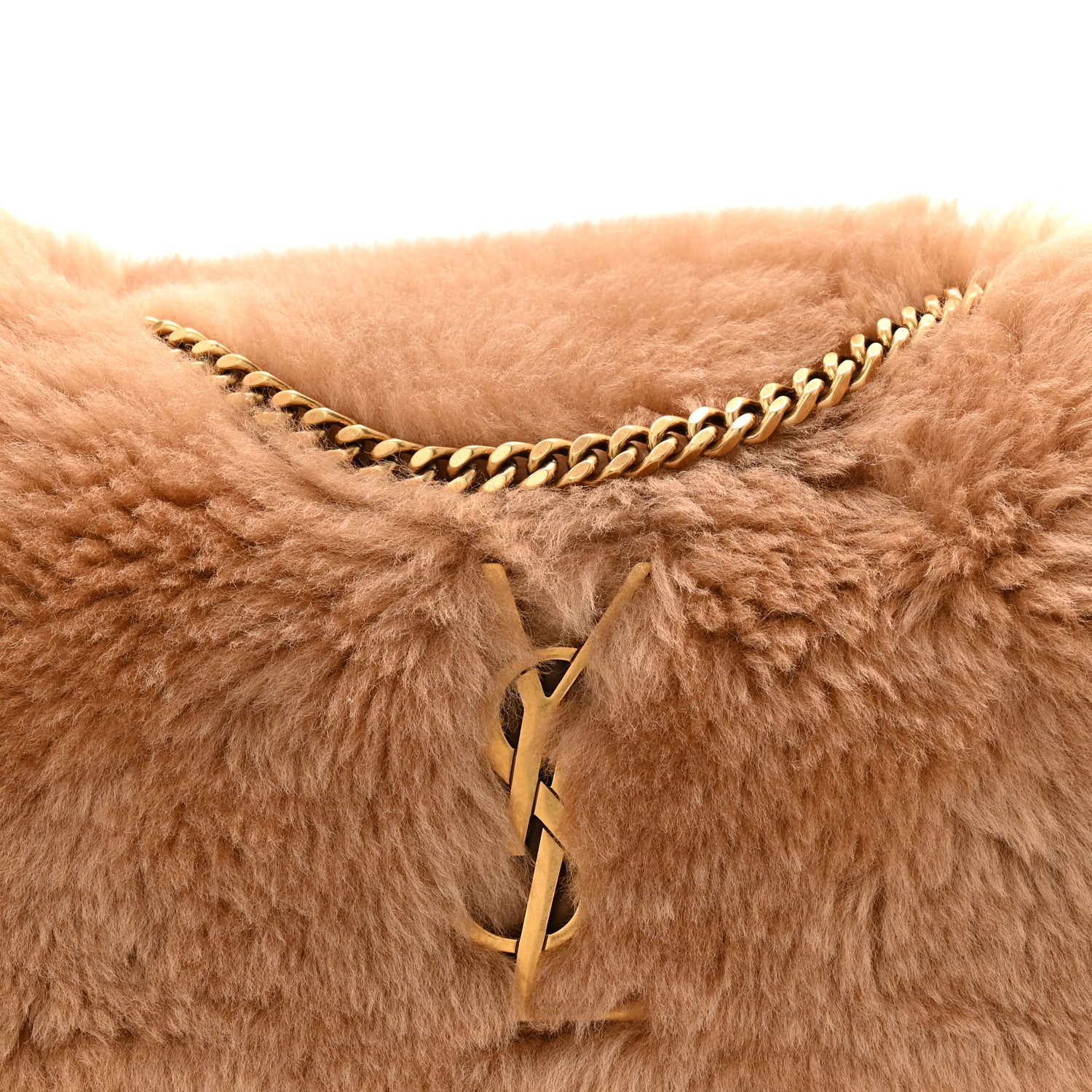 Saint Laurent Shearling Calfskin Small Reversible Monogram Kate Satchel Ecru Dark Brown 12 of 17