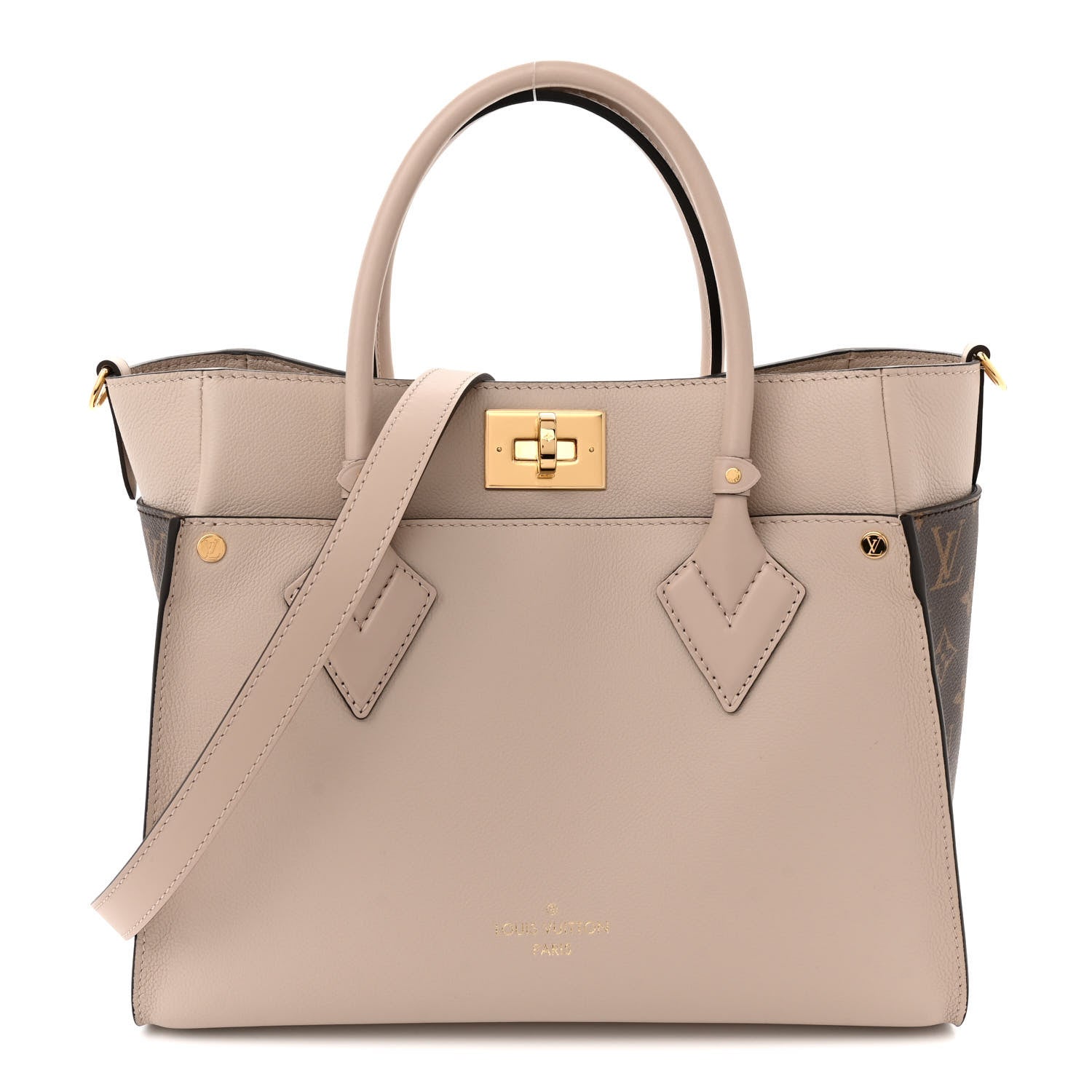 Louis Vuitton Calfskin Monogram On My Side MM Greige 1 of 10