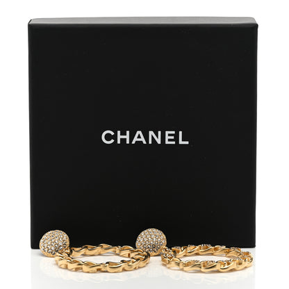 Chanel Metal Crystal CC Paris Chain Link Hoop Earrings Gold 5 of 5