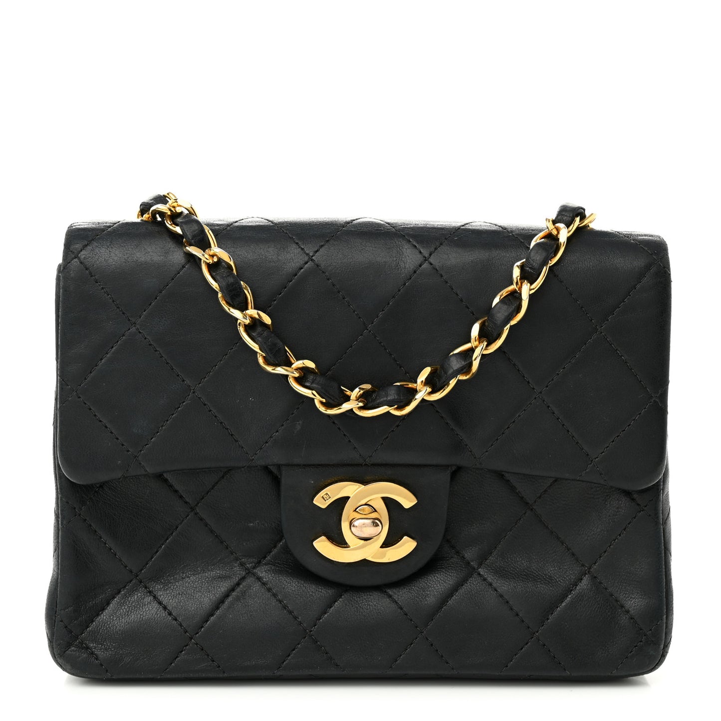 Lambskin Quilted Mini Square Flap Black