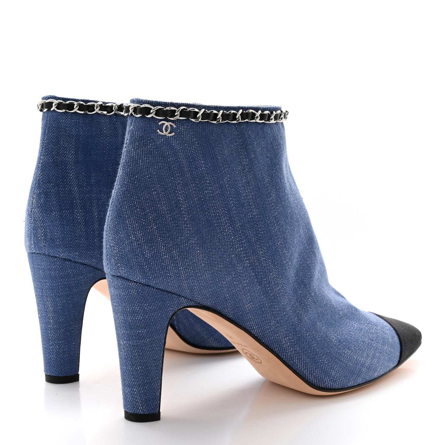 Chanel Denim Grosgrain Cap Toe Short Boots 40 Blue 4 of 10