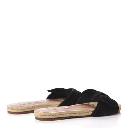 Valentino Garavani Suede Tropical Bow Espadrille Flat Slide Sandals 37 Black 4 of 9