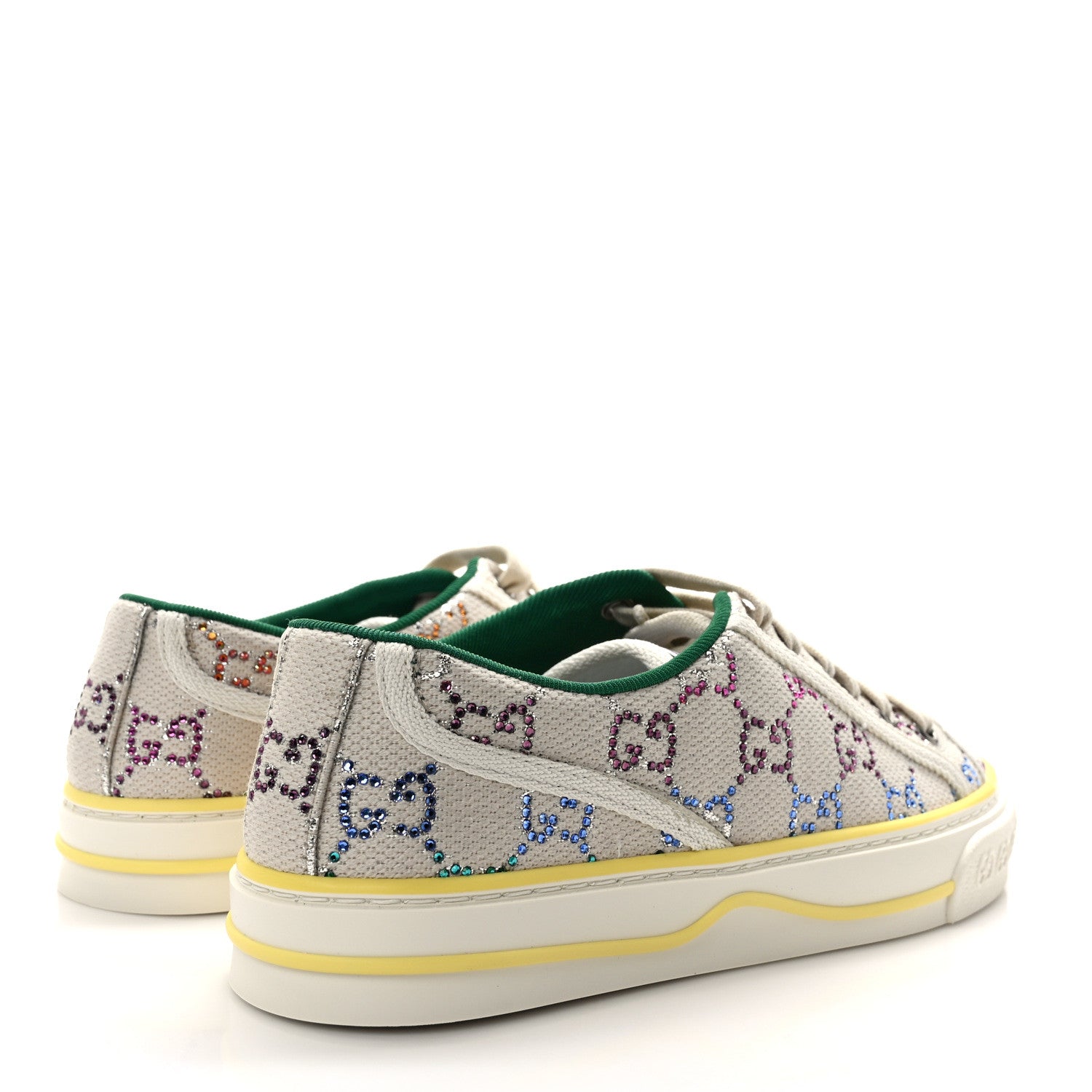 Gucci Canvas Lame Crystal GG Monogram Womens 1977 Tennis Sneakers 36 Gardenia Silver Mystic White 4 of 8