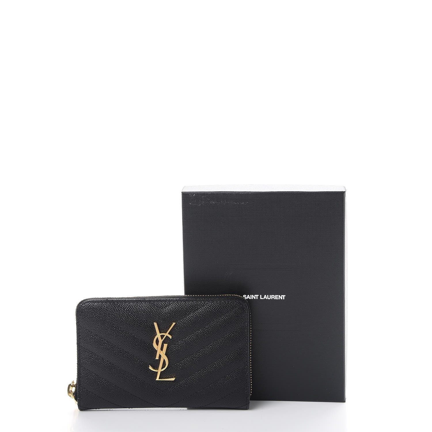Saint Laurent Grain De Poudre Matelasse Chevron Monogram Zip Around Wallet Black 8 of 8