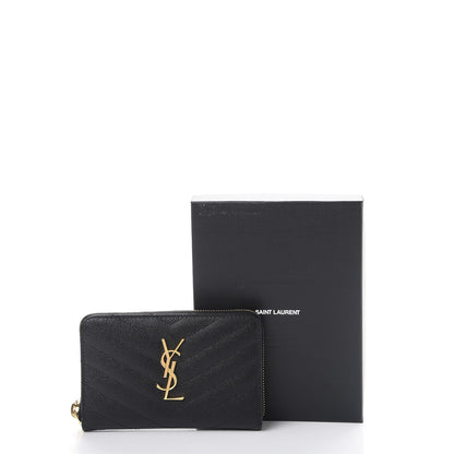 Saint Laurent Grain De Poudre Matelasse Chevron Monogram Zip Around Wallet Black 8 of 8