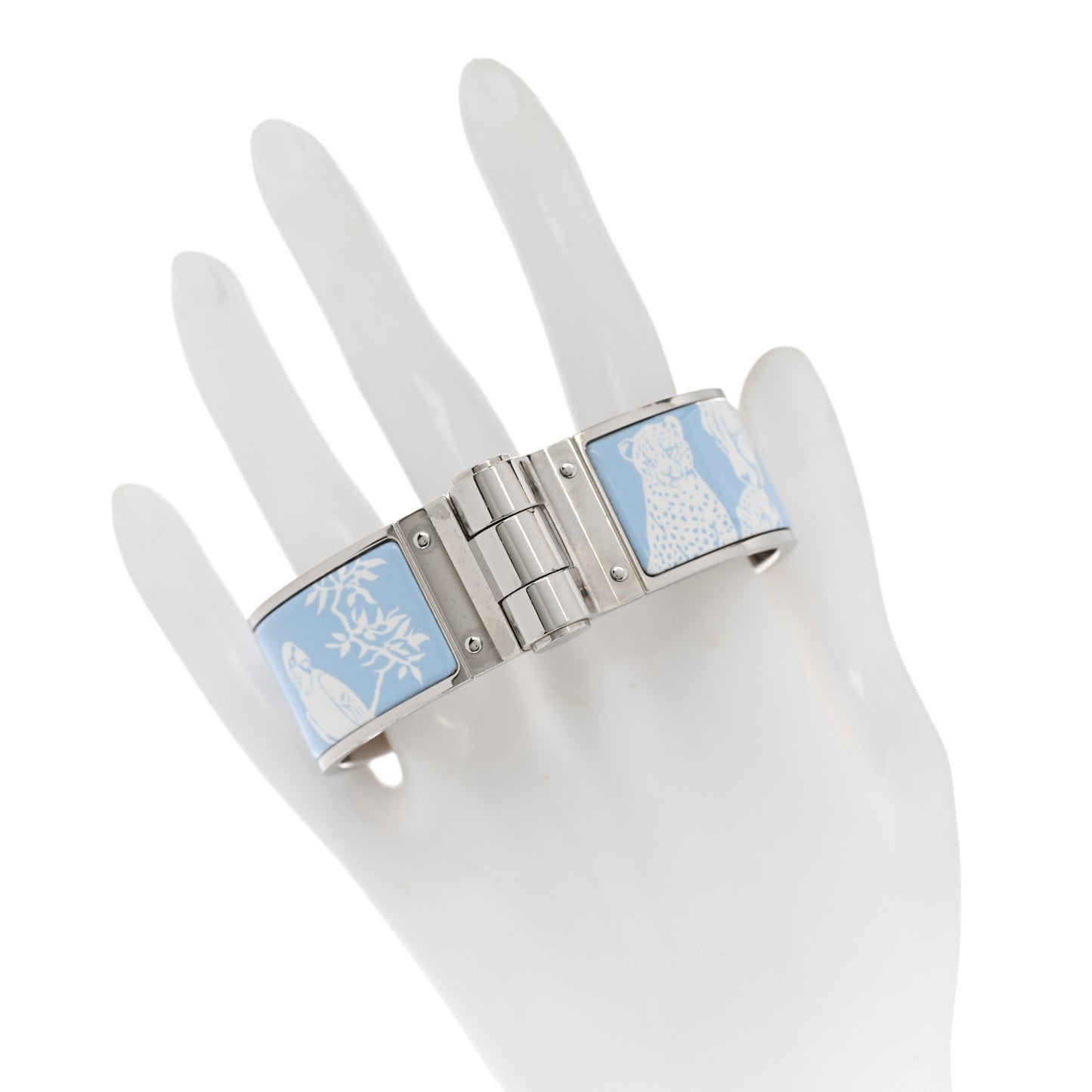 Enamel Printed Wide Charniere Tendresse Feline Tattoo Hinged Bracelet L Miami