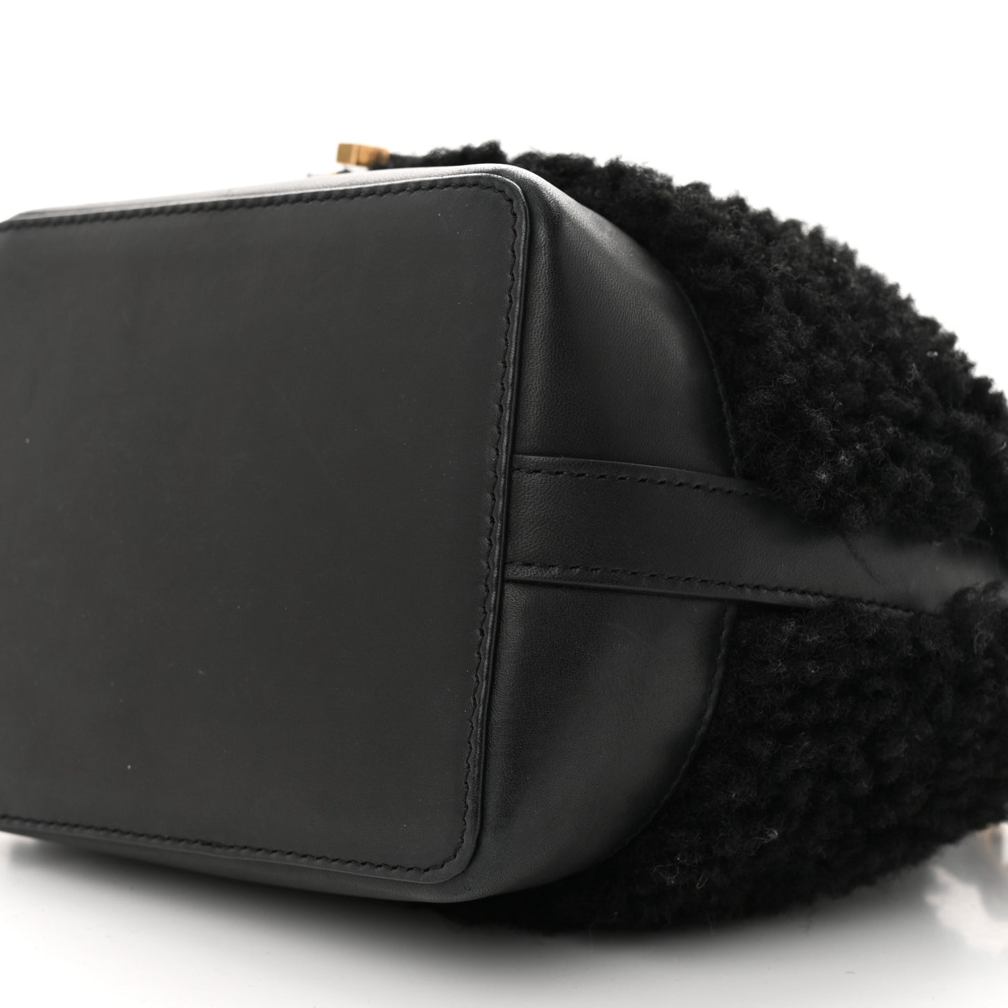 Shearling Calfskin Small Emmanuelle Bucket Bag Black