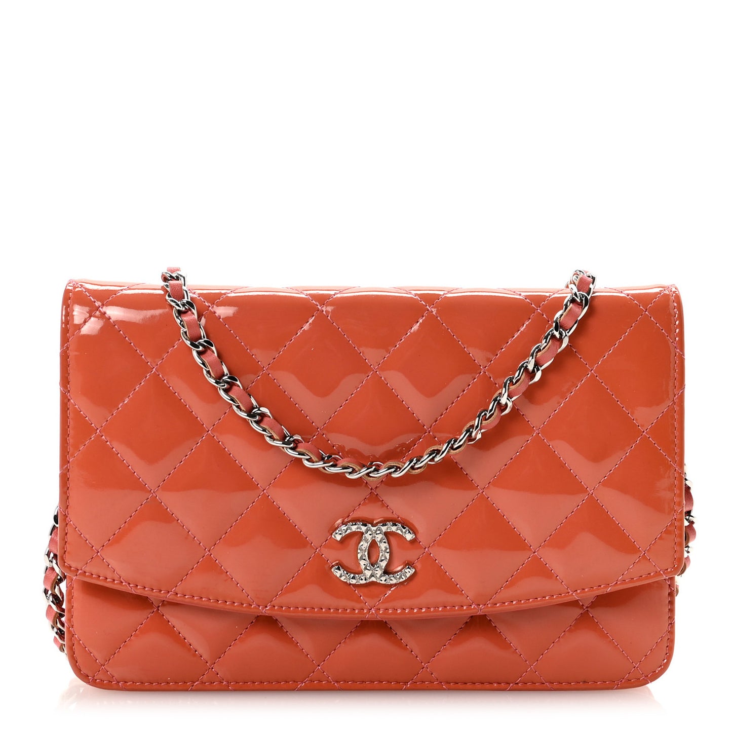 Patent Quilted Brilliant Wallet On Chain WOC Coral