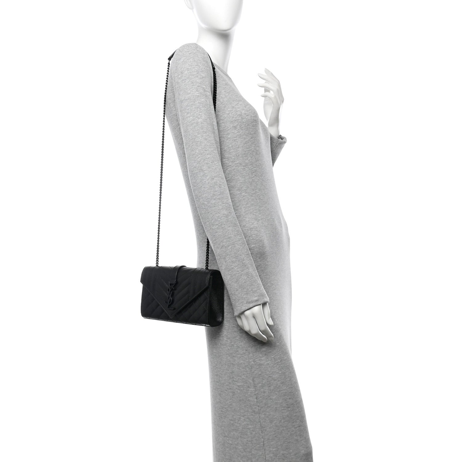 Saint Laurent Grain De Poudre Textured Mixed Matelasse Triquilt Small Monogram Monochrome Satchel Black 2 of 10