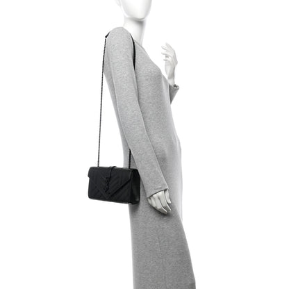 Saint Laurent Grain De Poudre Textured Mixed Matelasse Triquilt Small Monogram Monochrome Satchel Black 2 of 10