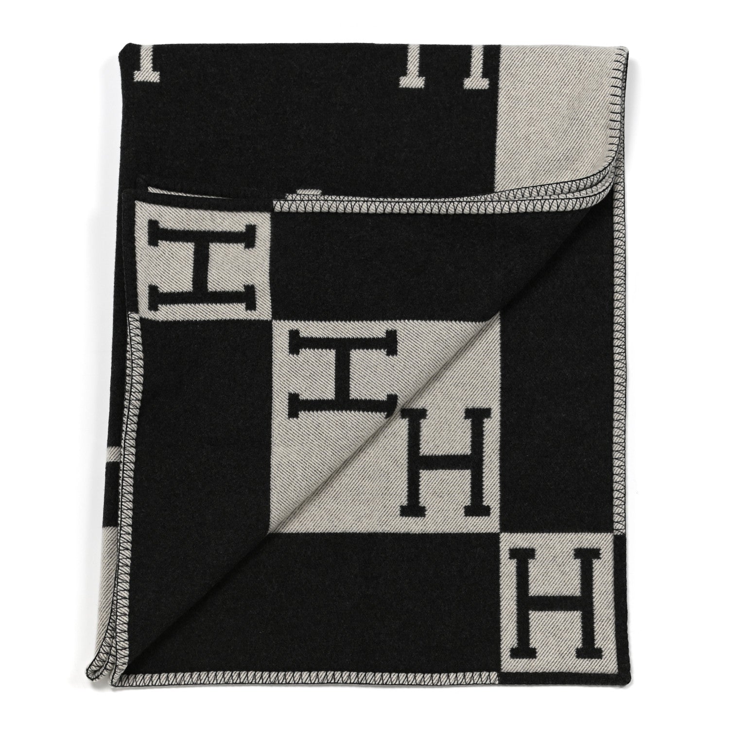 Hermes Wool Cashmere Avalon Blanket Ecru Gris Fonce 2 of 3