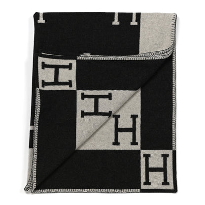 Hermes Wool Cashmere Avalon Blanket Ecru Gris Fonce 2 of 3