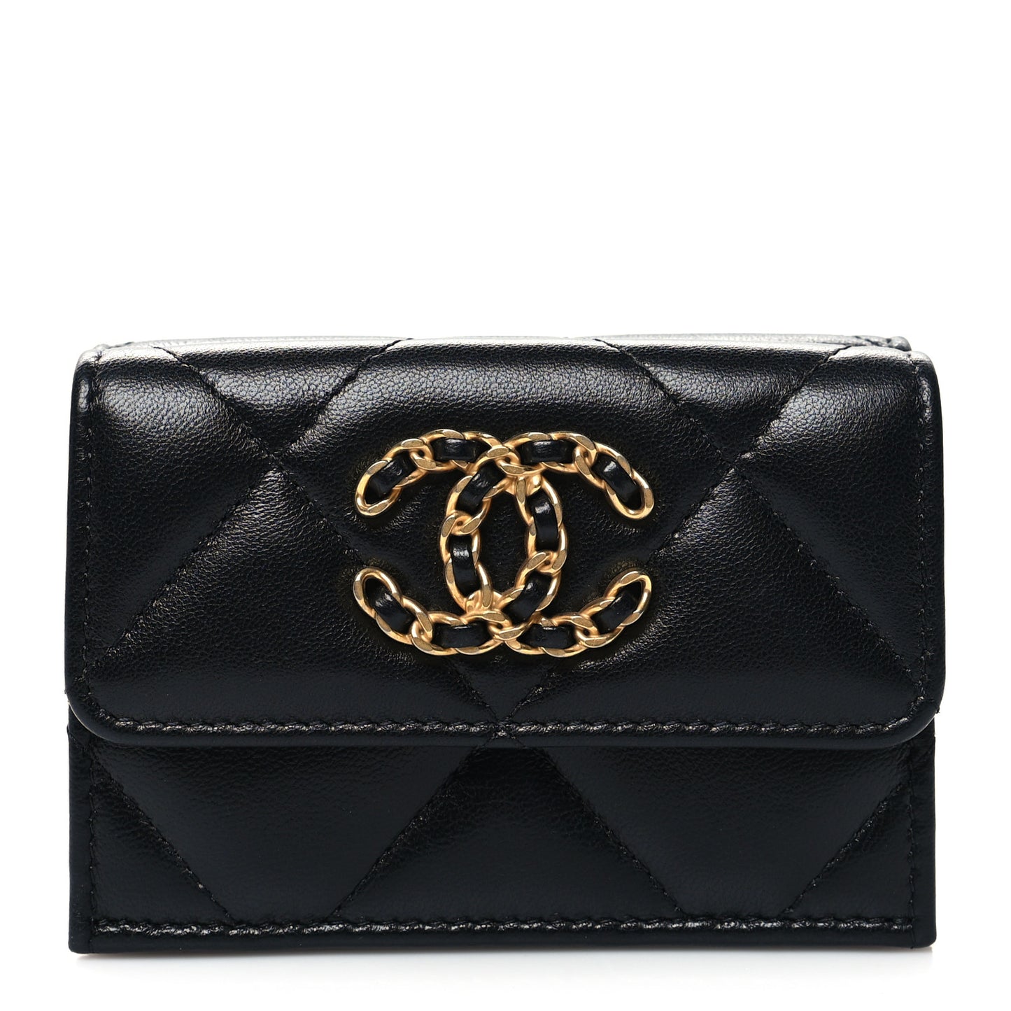 Lambskin Quilted Small Chanel 19 Flap Wallet Black